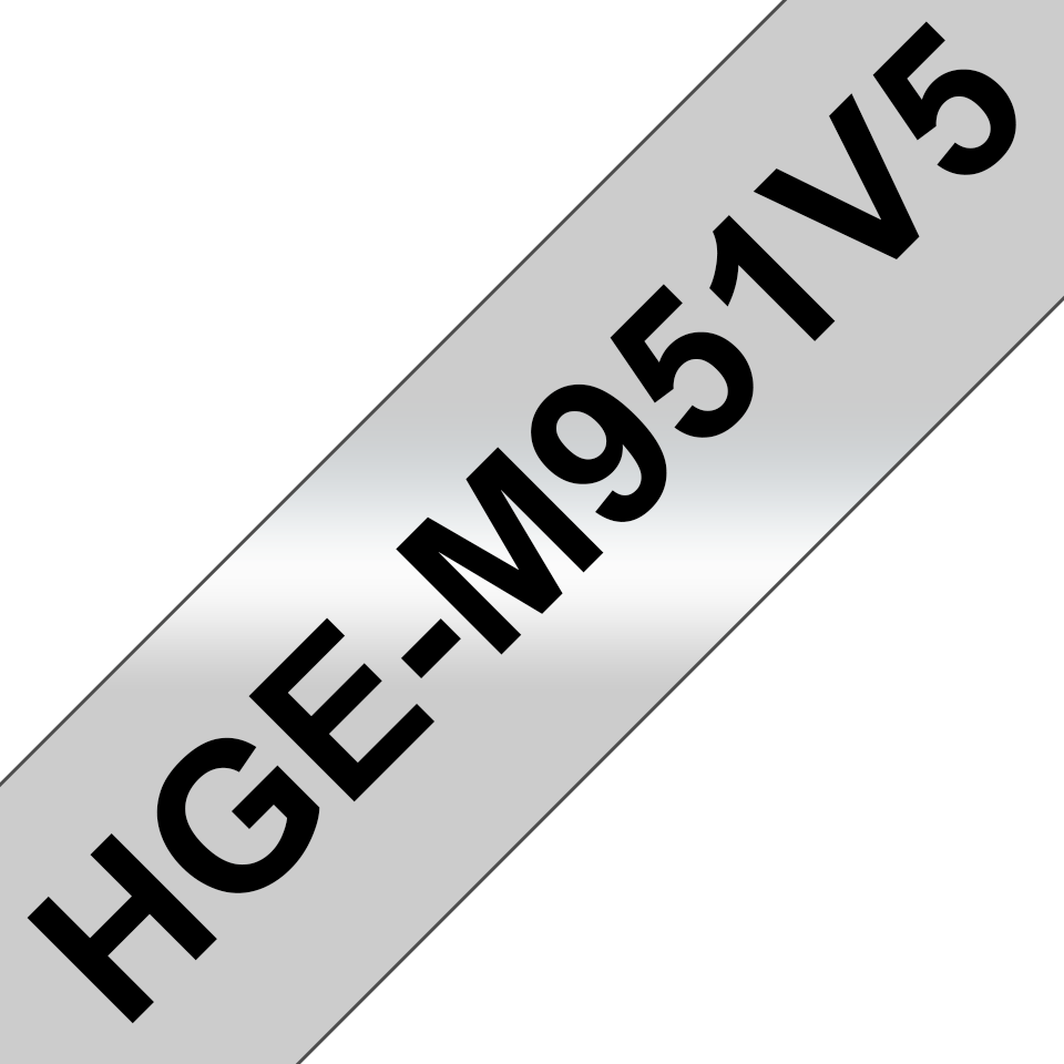 Genuine Brother HGe-M951V5 Labelling Tapes – Black on Matt Silver, 24mm wide